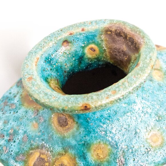 Napa Volcanic Turquoise 14" Vase / Textured Pottery MCM Decor Peacock Glaze Art - Picture 3 of 6